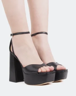 Women L'INTERVALLE Borago, Black Leather/Cuir Noir