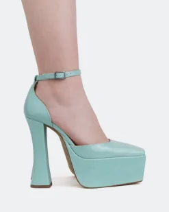 Women L'INTERVALLE Cabaret, Blue Leather/Cuir Bleu