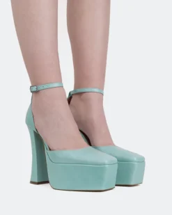 Women L'INTERVALLE Cabaret, Blue Leather/Cuir Bleu