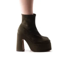 Women L'INTERVALLE Flash Dark Green Suede Stretch