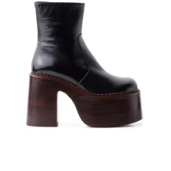Women L'INTERVALLE Gunner Black Leather & Brown Sole