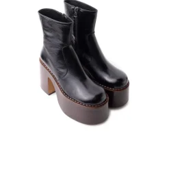 Women L'INTERVALLE Gunner Black Leather & Brown Sole