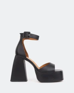 Women L'INTERVALLE Moore, Black Leather/Cuir Noir