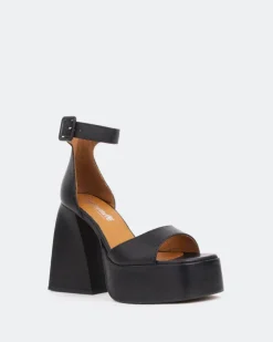 Women L'INTERVALLE Moore, Black Leather/Cuir Noir