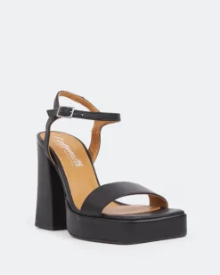 Women L'INTERVALLE Rabanne, Black Leather/Cuir Noir